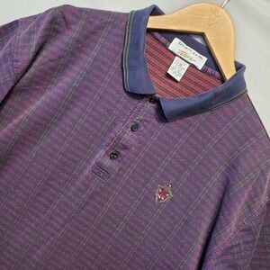 VTG IZOD Club International Tour Polo Shirt Mens XL Purple Plaid Fox Crest Golf